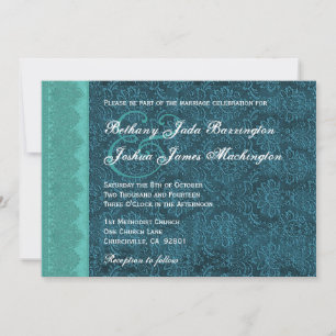 Invitation Teintes du monogramme Damas Turquoise Mariage V15A