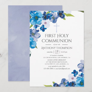 Invitation Teintes pastel de floral bleu pour baptême