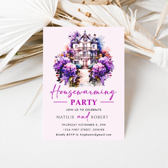 Invitation Teintes violettes Fête de réchauffement ménager (Créateur téléchargé)