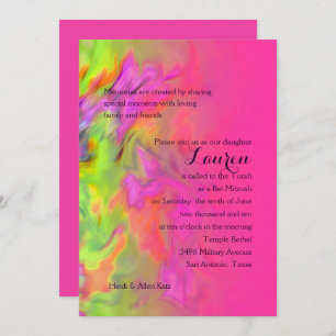 Invitation Teinture bat mitzvah rose chaud et vert