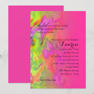 Invitation Teinture bat mitzvah rose chaud et vert