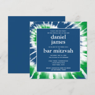 Invitation Teinture bleue et verte Barre Bar Mitzvah Carré