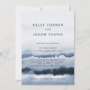 Invitation Teinture d'aquarelle bleu moderne Mariage Abstrait