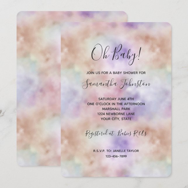 Invitation Teinture tie dye rose violet (Devant / Derrière)