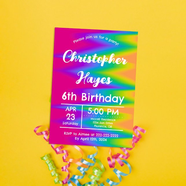 Invitation Teinture Vibrante Arc-en-Ciel Anniversaire Personn (Créateur téléchargé)