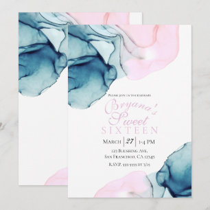 Invitation Téléal sarcelle rose élégant encre moderne doux 16