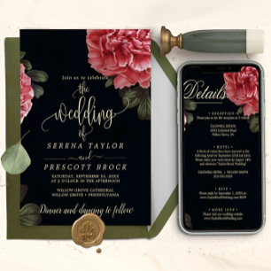 Invitation Téléchargeable Delicable Red Flower Mariage