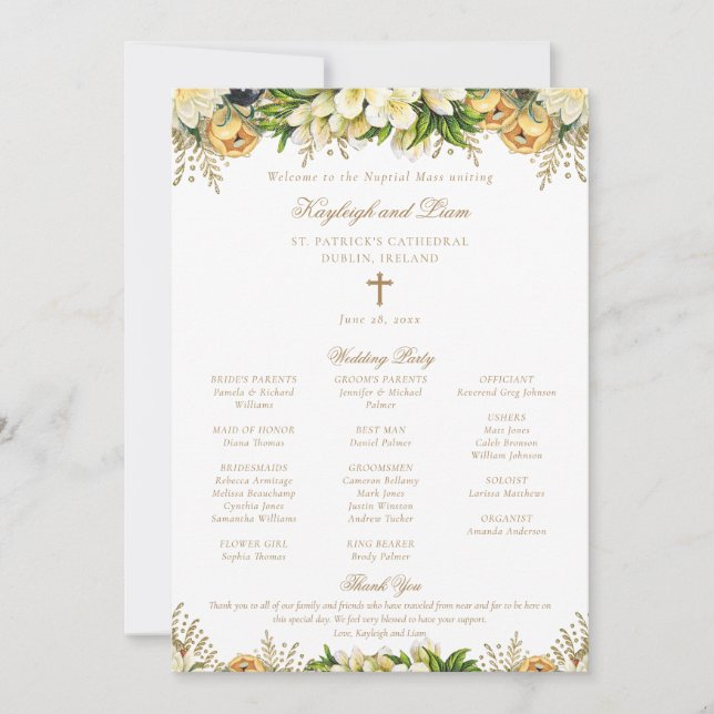 Invitation Téléchargeable Gold Catholic Mariage Mass Program (Devant)
