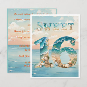 Invitation Téléchargement numérique Fête de plage Sweet Sixte