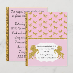 Invitation Téléchargement numérique Licorne Rose Paillettes O