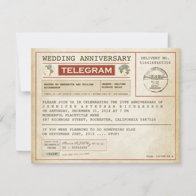 invitation télégramme d'anniversaire de mariage vi (Devant)