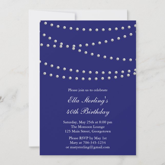 Invitation tellement chic d'anniversaire de perles (Devant)