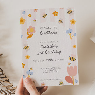 Invitation Tellement doux d'être trois anniversaire fille boh