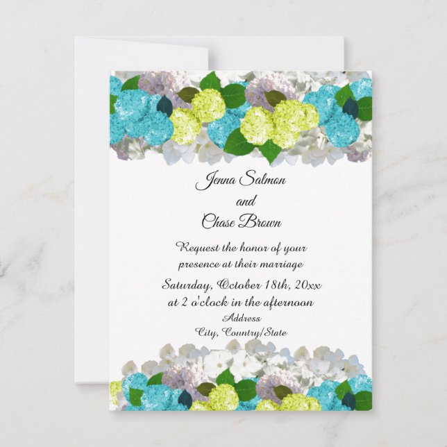 Invitation Téméraire Turquoise Jaune Fleurs Mixtes (Devant)
