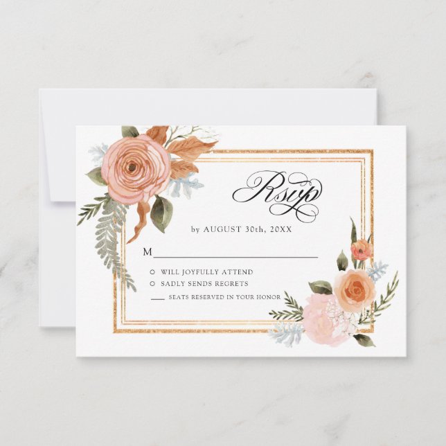 Invitation TEMPLATE Élégant floral rose burgundy orné d'or (Devant)