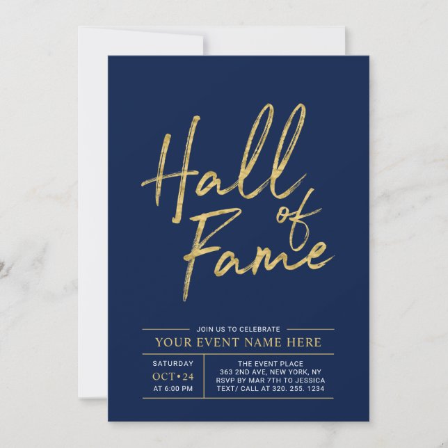 Invitation Temple de la renommée | Gold & Blue Modern Party (Devant)