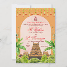 Temple hindou d'Inde du Sud et mariage sur feuille