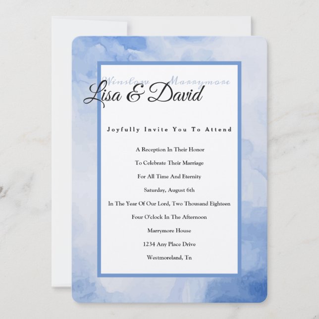 Invitation Temple Mariage Réception Invitation-Bleu Aquarelle (Devant)