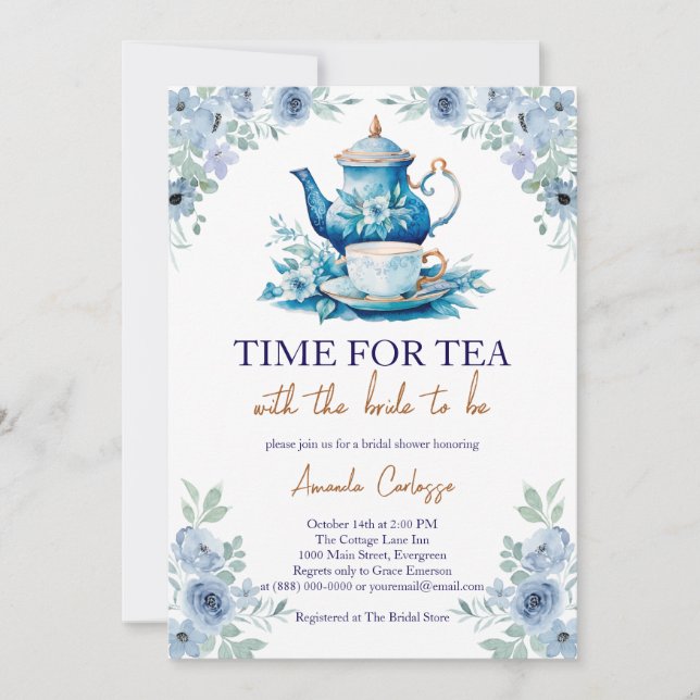 Invitation Temps Élégant Pour Tea Bridal douche (Devant)