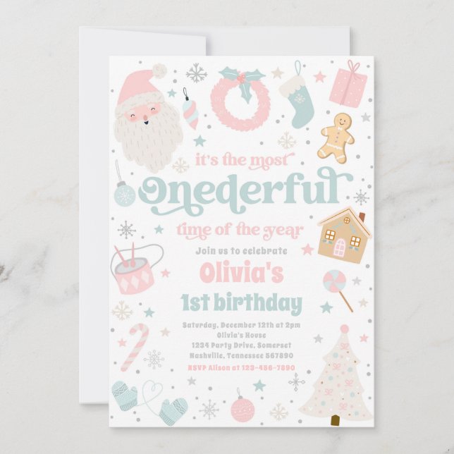 Invitation Temps le plus impensable Noël 1er anniversaire fêt (Devant)
