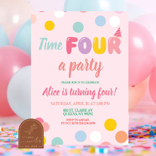 Invitation Temps pastel coloré QUATRE une fête d'anniversaire