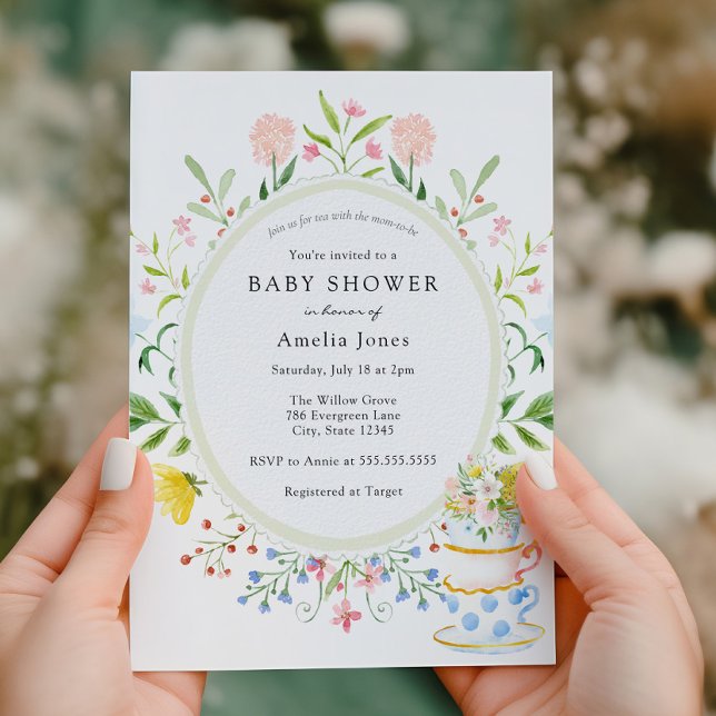 Invitation Temps pour Fleur sauvage de Baby shower de thé (Créateur téléchargé)