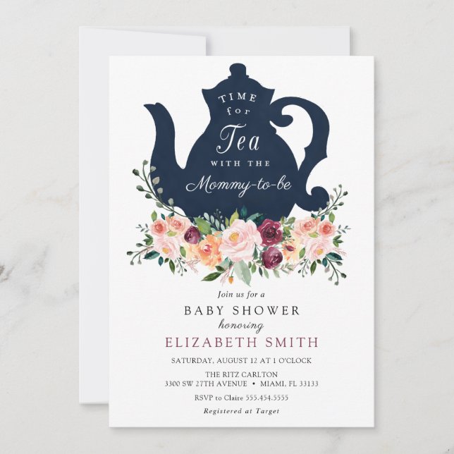 Invitation Temps pour le Baby shower du thé (Devant)