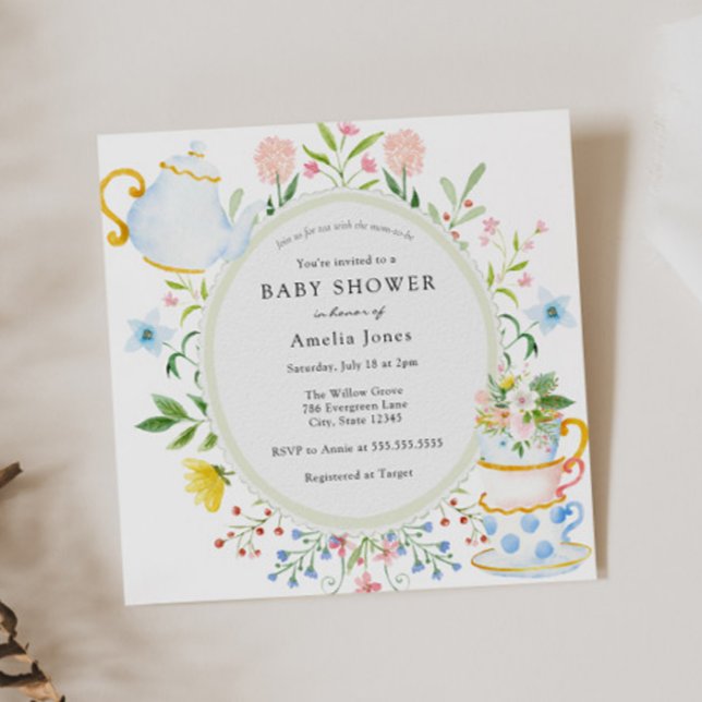 Invitation Temps pour le Baby shower Fleur sauvage de thé (Créateur téléchargé)