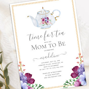 Invitation Temps vintage Pour Le Baby shower Floral De Thé