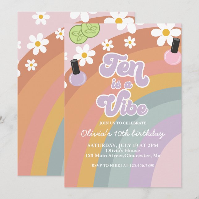 Invitation Ten est une vibe Spa Rainbow 10th Birthday (Devant / Derrière)