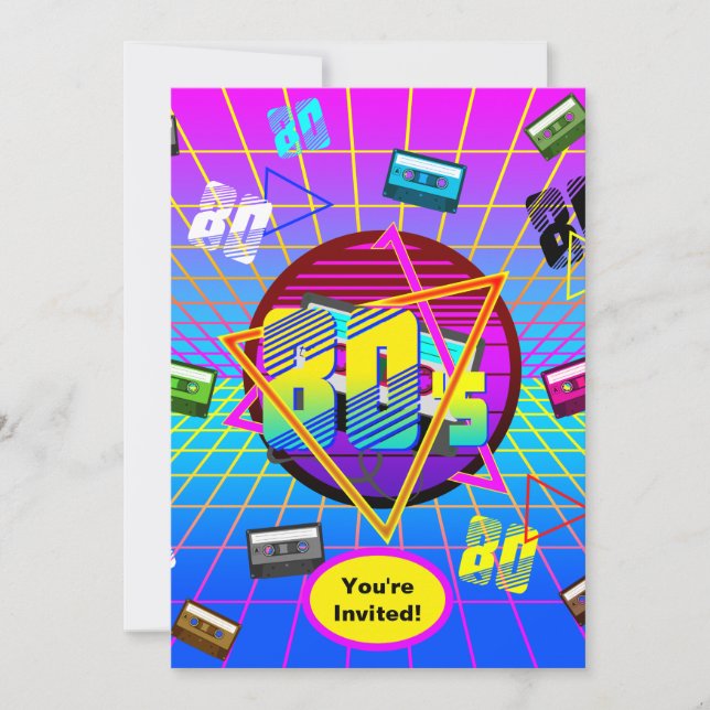 Invitation Tendance 80s Retro Style 1980s Anniversaire fête (Devant)