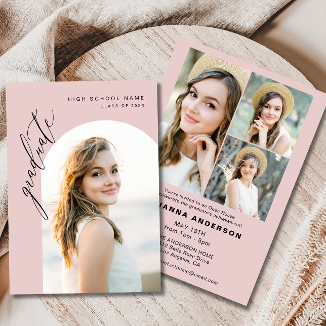 Invitation Tendance Blush Pink Photo Party Graduation (Créateur téléchargé)