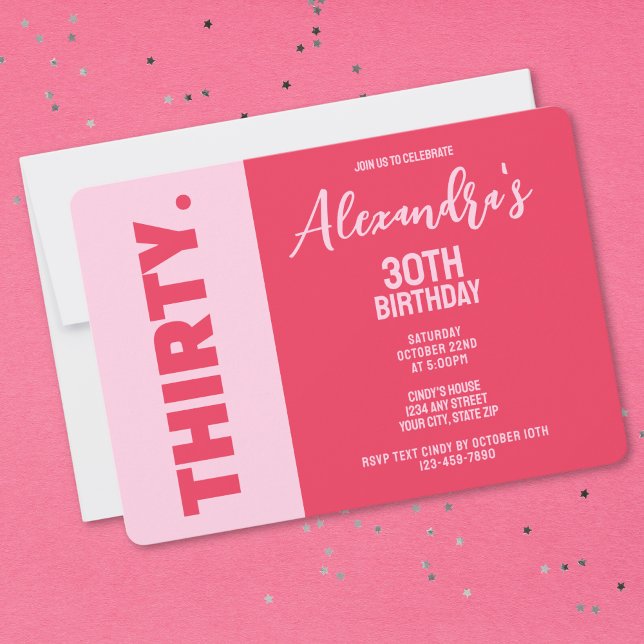 Invitation Tendance Bold rose et rouge fille 30e anniversaire (Créateur téléchargé)