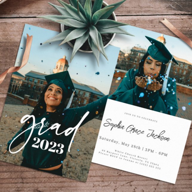 Invitation Tendance Chic Moderne Typographie Photo Graduation (Créateur téléchargé)