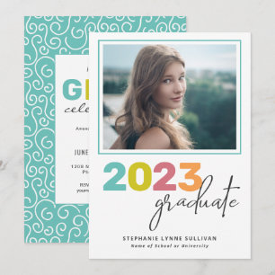 Invitation Tendance coloré Lettres Moderne Grad Party