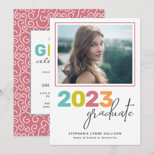 Invitation Tendance coloré Lettres Moderne Grad Party