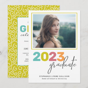 Invitation Tendance coloré Lettres Moderne Grad Party