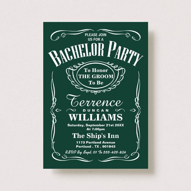 Invitation Tendance de la typographie verte Bachelor Party (Créateur téléchargé)