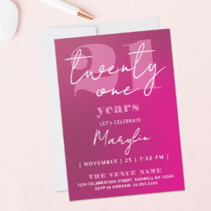 Invitation Tendance Féminin Rose Chaud Violet 21ème Vingt-et-