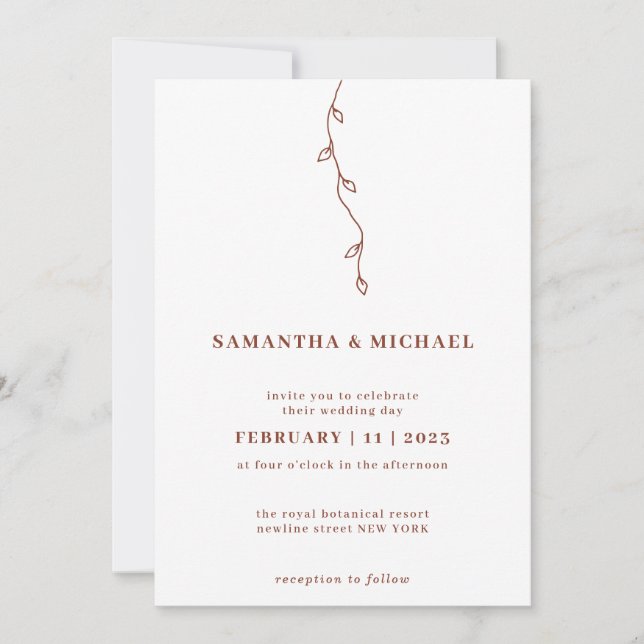 Invitation Tendance Mariage simple feuille 2023 (Devant)