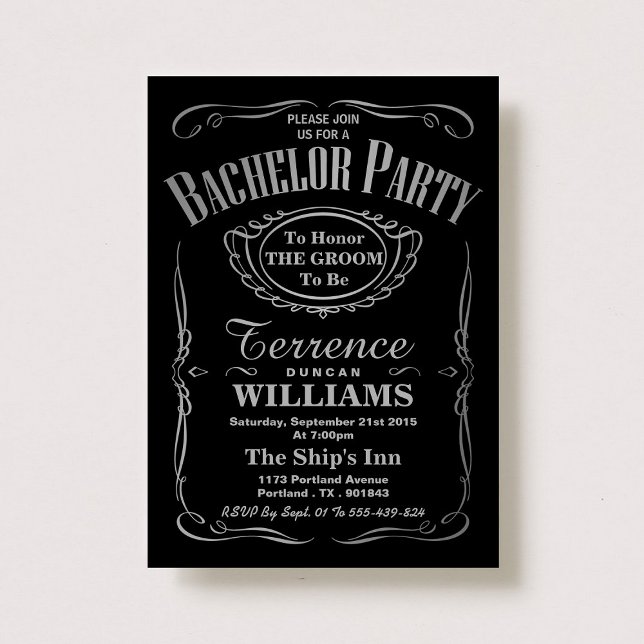 Invitation Tendance Metallic Argent Typographie Bachelor Part (Créateur téléchargé)