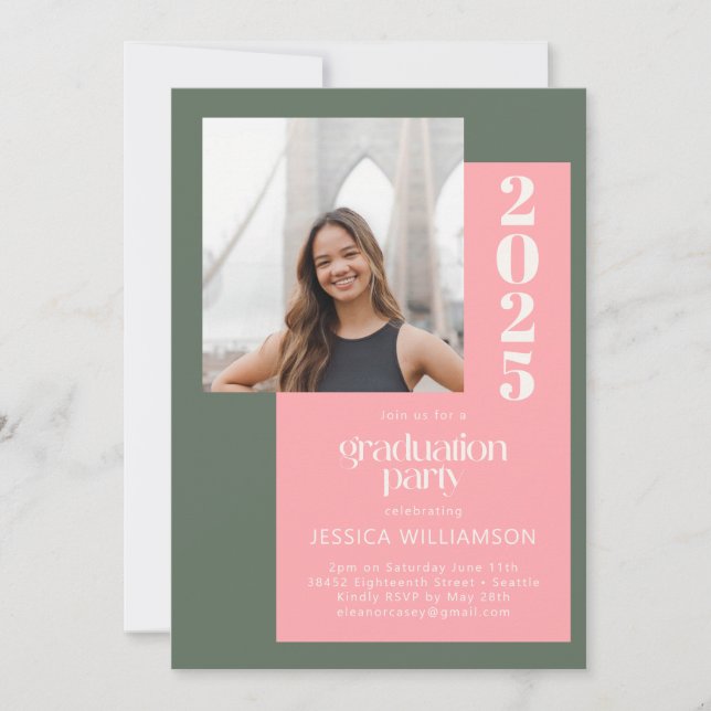 Invitation Tendance Retro Pink Green Photo Party (Devant)