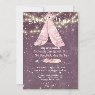 Invitation Tendance rose violet Tee Pee Girl Birthday Party I