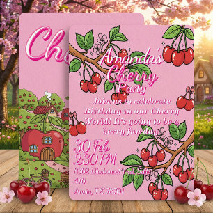 Invitation Tendance Rouge Cerise Mignonne Kawaii Style Fémini