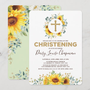 Invitation Tendance Tournesol Vert Jaune Or Christening