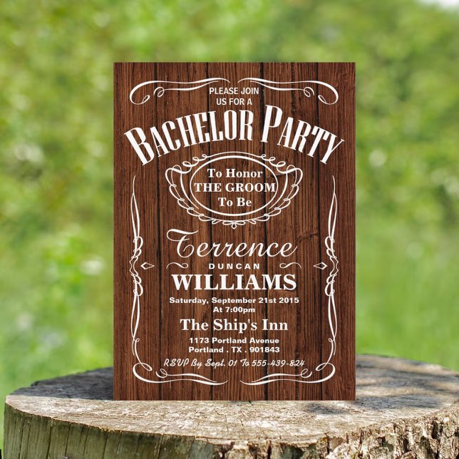 Invitation Tendance typographie du bois Bachelor Party (Créateur téléchargé)