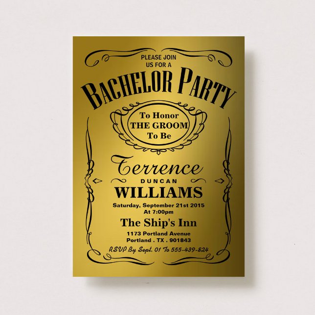 Invitation Tendance Typographie Métallique Or Fête de Bachelo (Créateur téléchargé)