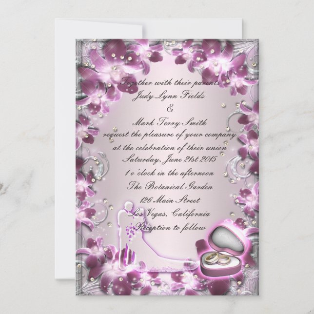 Invitation tendance violet floral chic (Devant)