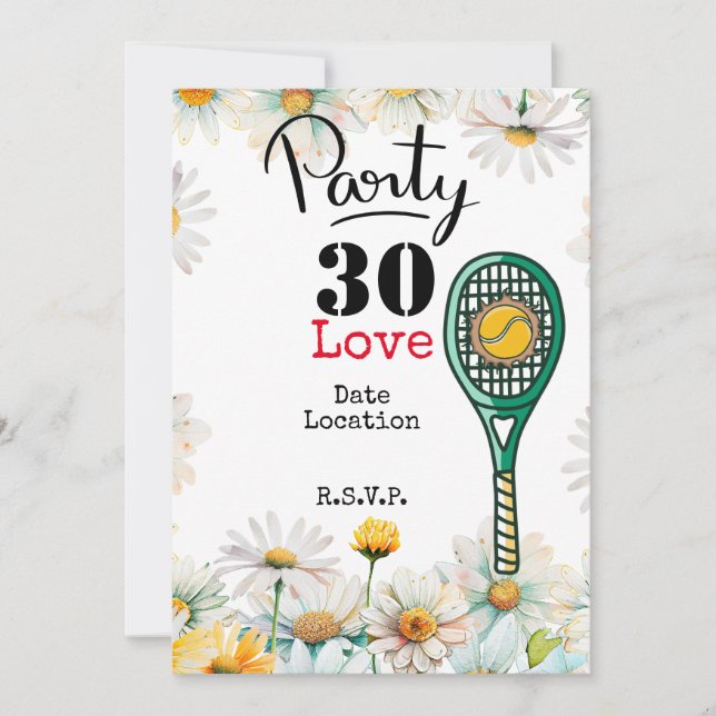 Invitation Tennis 30e Anniversaire balle de tennis et numéro  (Devant)