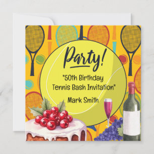 Invitation Tennis 50e anniversaire avec nom sur Racket Thème